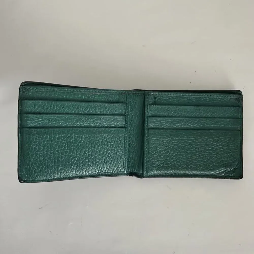 Gucci Interlocking G Bifold Wallet Mens Black Green Leather GG Logo 610464